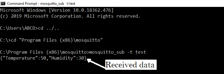 Windows command prompt as mqtt Subscriber